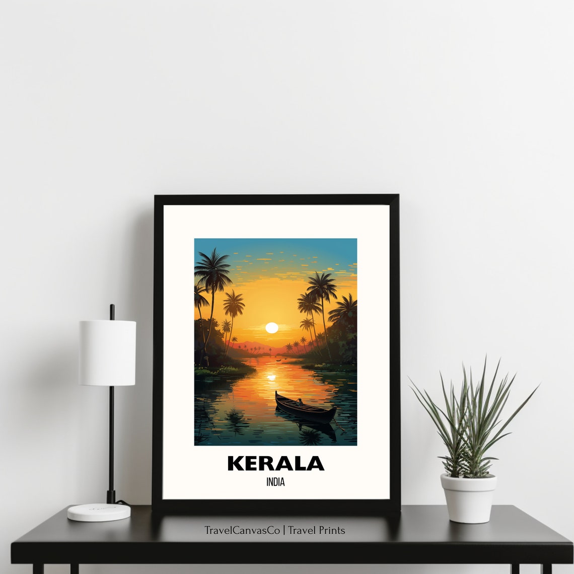 Kerala India Backwater Sunset Palm Trees Boat Ride Travel Poster - Image 3