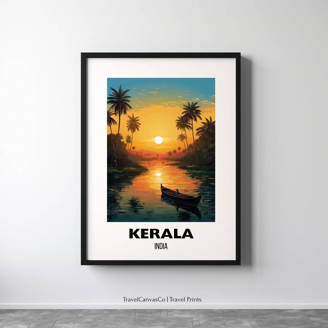 Kerala India Backwater Sunset Palm Trees Boat Ride Travel Poster