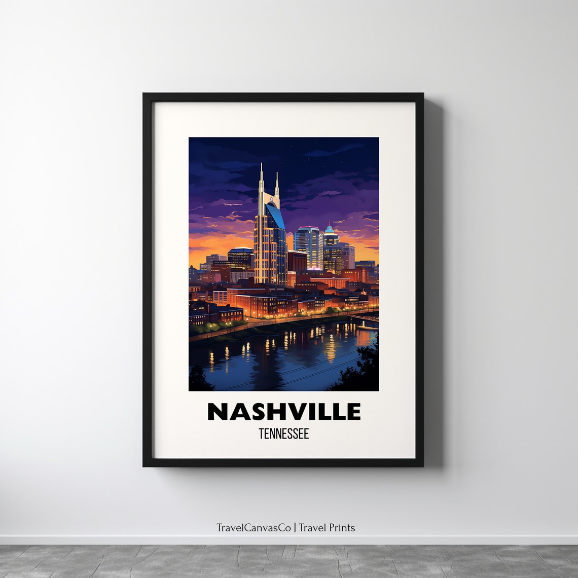 Nashville City Print Wall Art Nashville Travel Poster Artwork Tennessee Travel Gift Tennessee Poster Nashville Gift