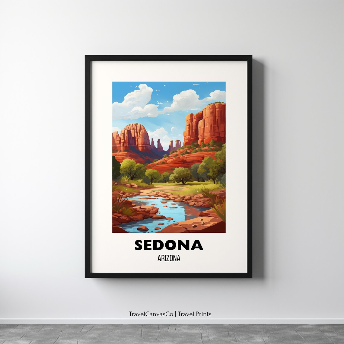 Sedona Arizona Red Rock Buttes Desert Creek Vintage Travel Poster