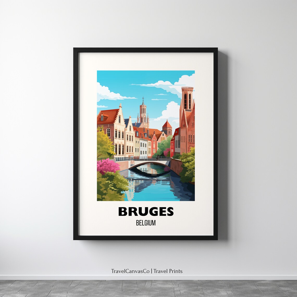 Bruges Belgium Canal Bridge Historic Old Town Vintage Travel Poster