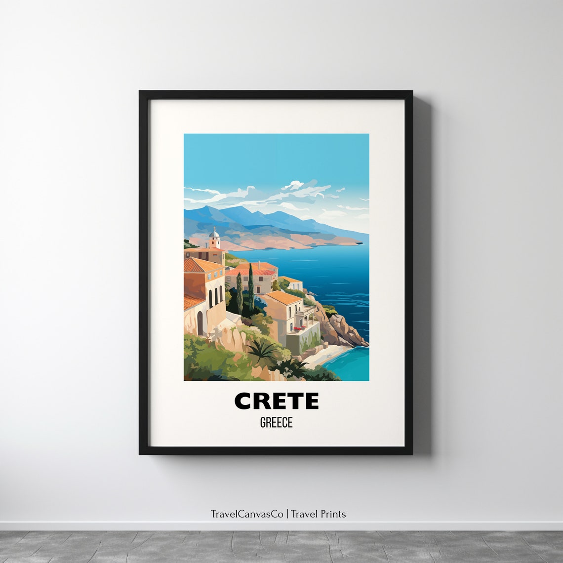 Crete Greece Cliffside Seaside Village Aegean Coast Travel Poster