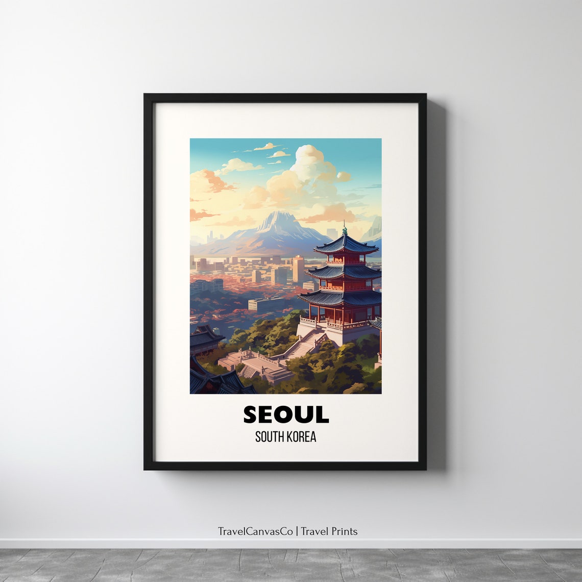 Seoul South Korea Pagoda City View Golden Hour Travel Poster