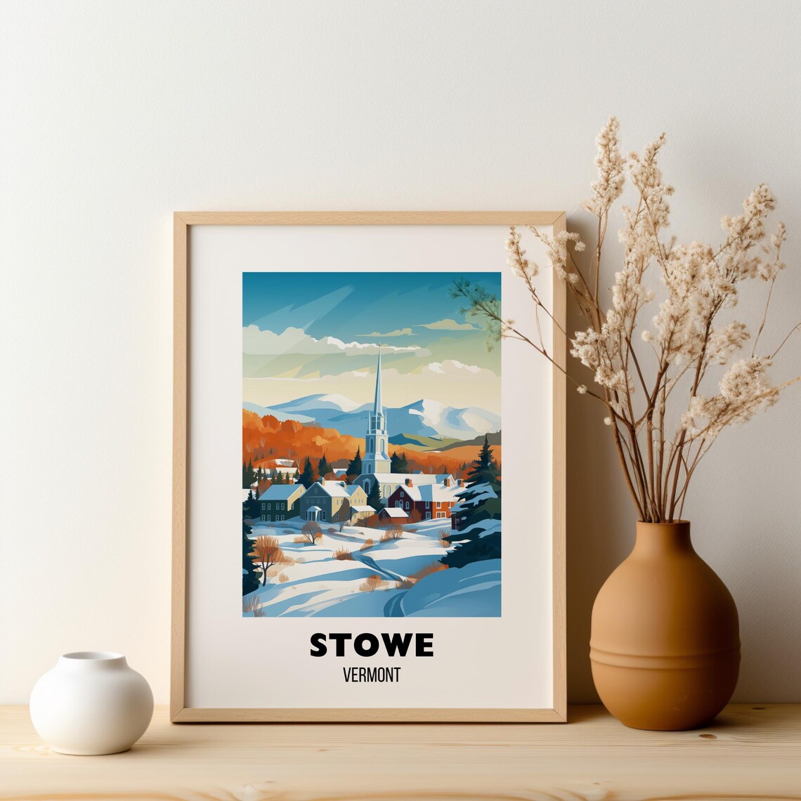 Stowe Vermont Snowy Village White Church Winter Travel Poster - Image 2