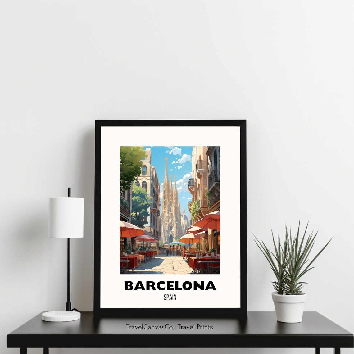 Barcelona Spain Sagrada Familia Street Cafes Vintage Travel Poster - Image 3
