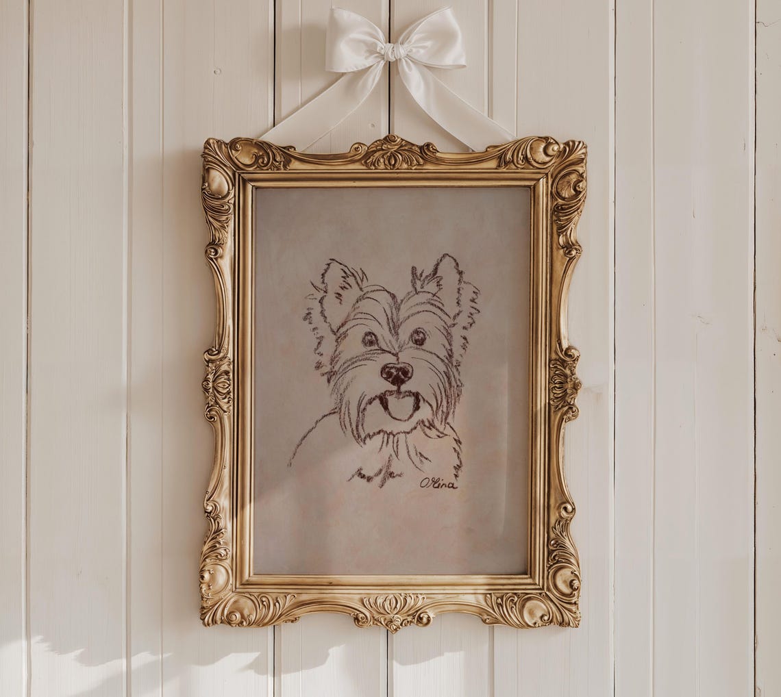 Yorkshire Terrier With a Cheerful Face Ink Sketch Art Poster