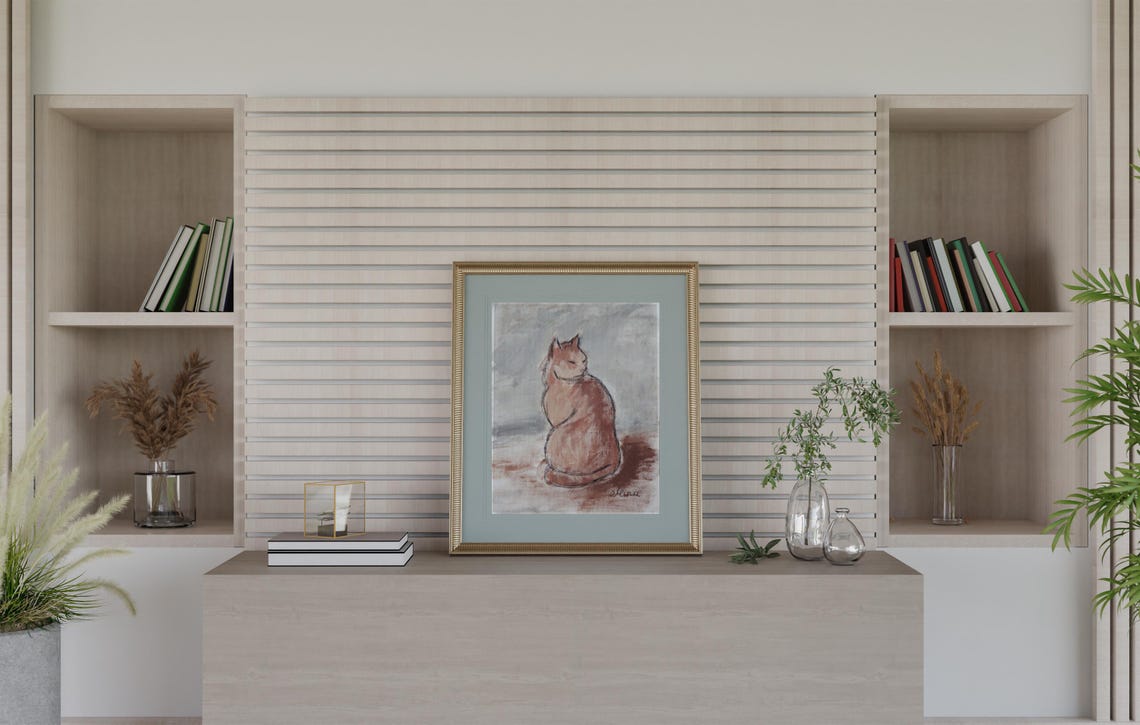 Ginger Cat Sitting With Its Back to Us Cozy Warm Cat Art Poster - Image 2