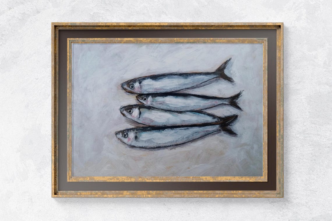 Four Sardines Swimming in a Row Contemporary Fish Art Poster - Image 2