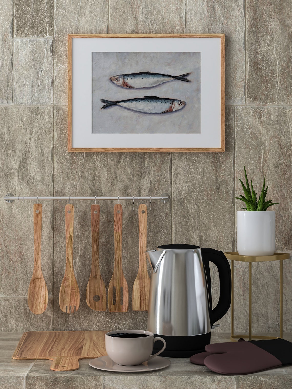 Two Sardines Swimming Side by Side Silver Fish Kitchen Art Poster - Image 2