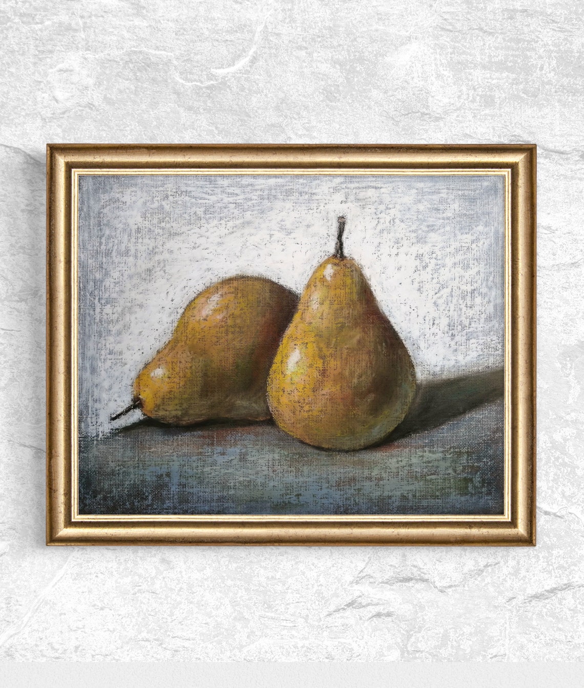 Two Ripe Pears in a Soft Pastel Still Life Farmhouse Art Poster