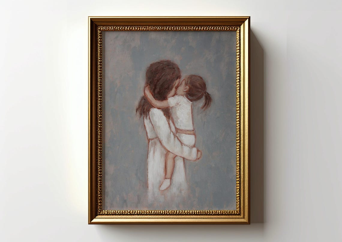 Mother And Daughter Art Print Gift For Daughter Room Wall Art For Girl Bedroom Motherhood Painting Poster Unframed