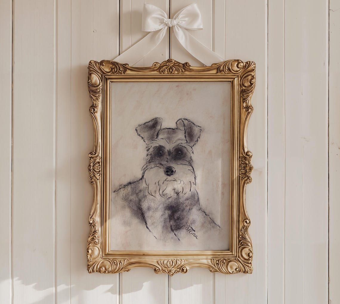 Young Schnauzer Puppy With Soulful Charcoal Portrait Art Poster - Image 3