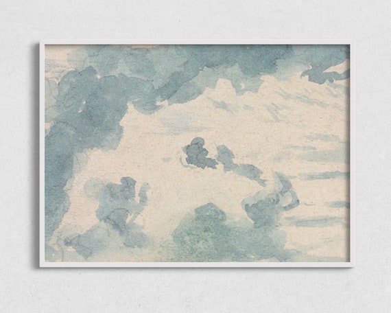 Cloud Watercolor Painting, Blue Sky Art