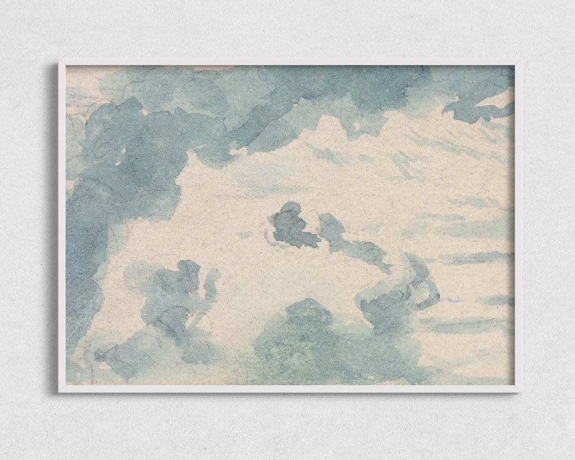 Cloud Watercolor Painting, Blue Sky Art