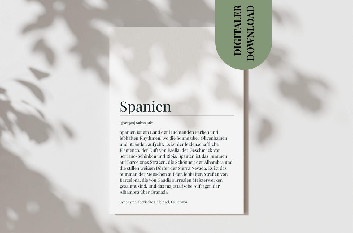 Spanien Spain Travel Definition Dictionary Style Typography Poster
