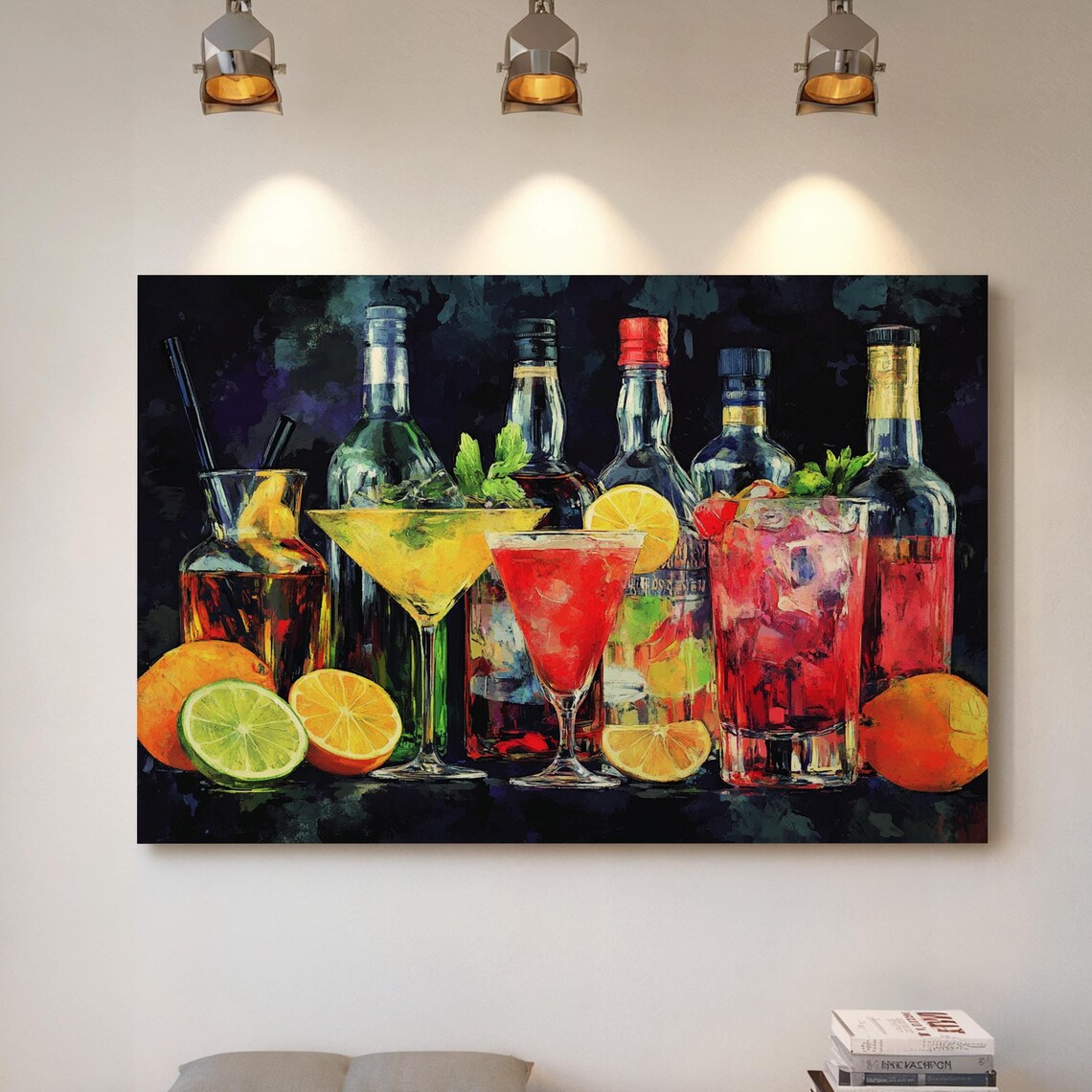 Colorful Cocktail Drinks Citrus Liquor Bottles Modern Bar Poster