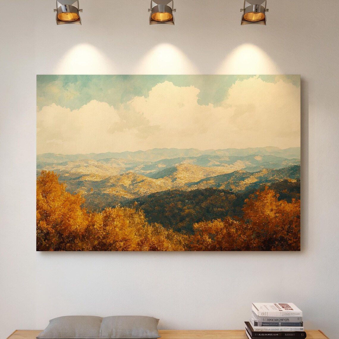 Golden Autumn Mountain Range, Rustic Landscape Art Print