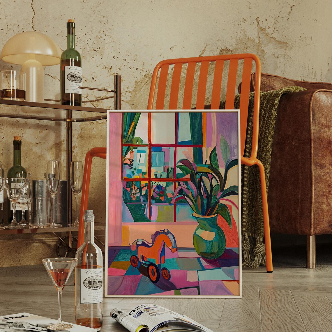 Toy Horse With Flower Vase by Colorful Window Still Life Poster