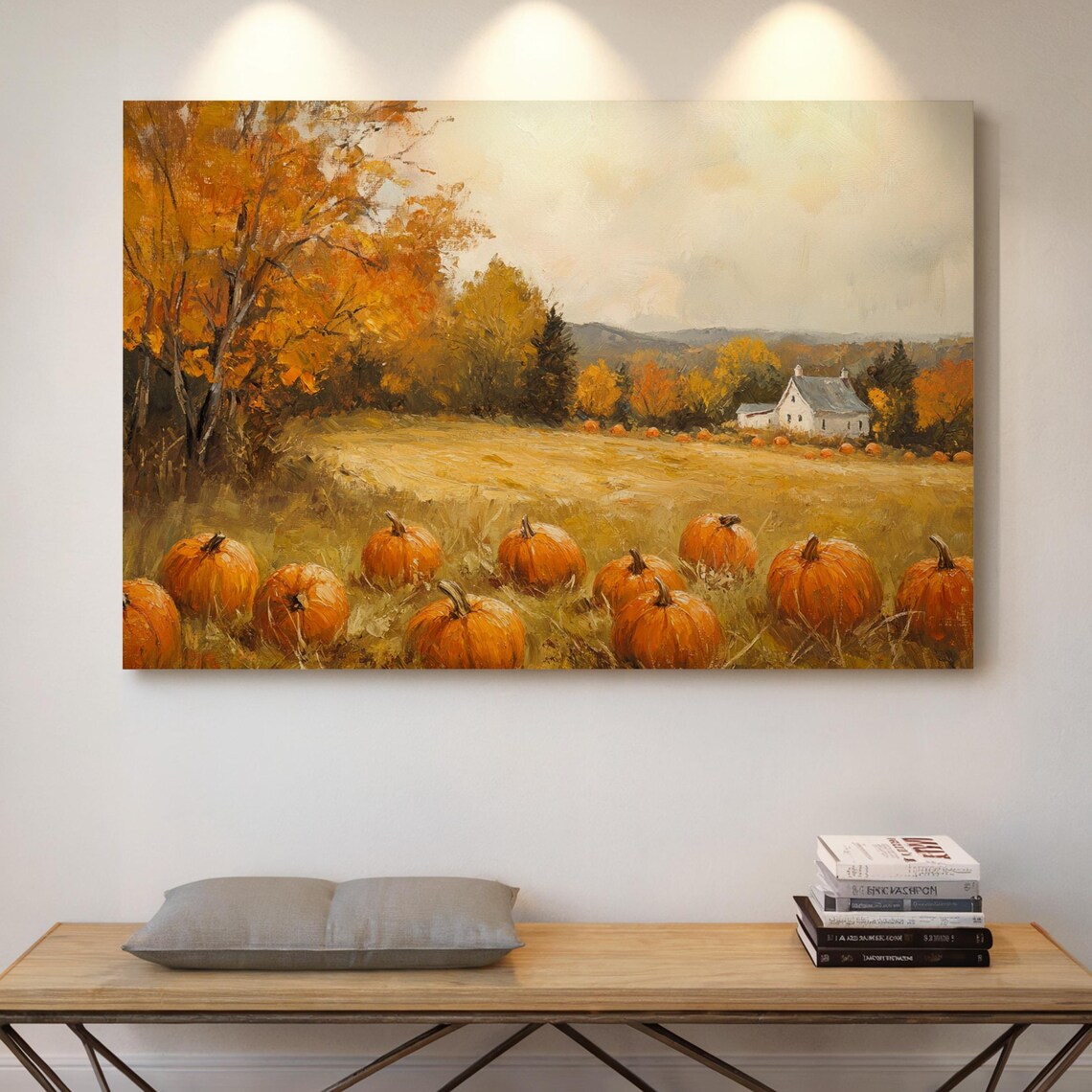 Pumpkin Patch Autumn Farm Landscape Orange Pumpkins Rustic Harvest Poster