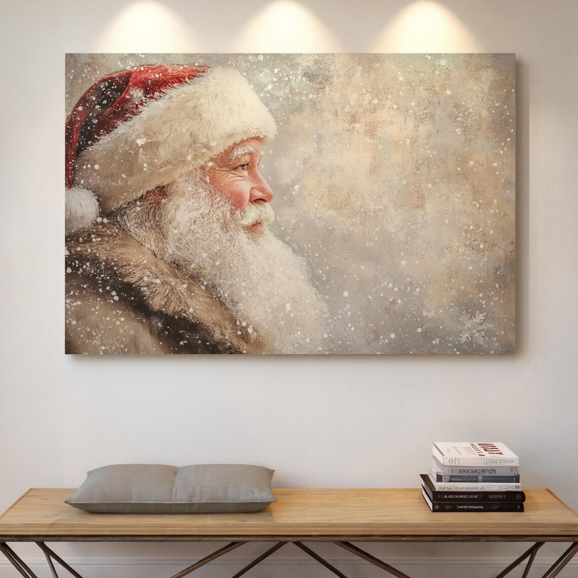 Vintage Santa Claus Profile Snow Portrait Classic Christmas Poster