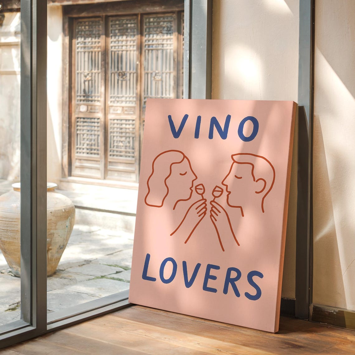 Vino Lovers Illustration Minimal Wine Art For Couples