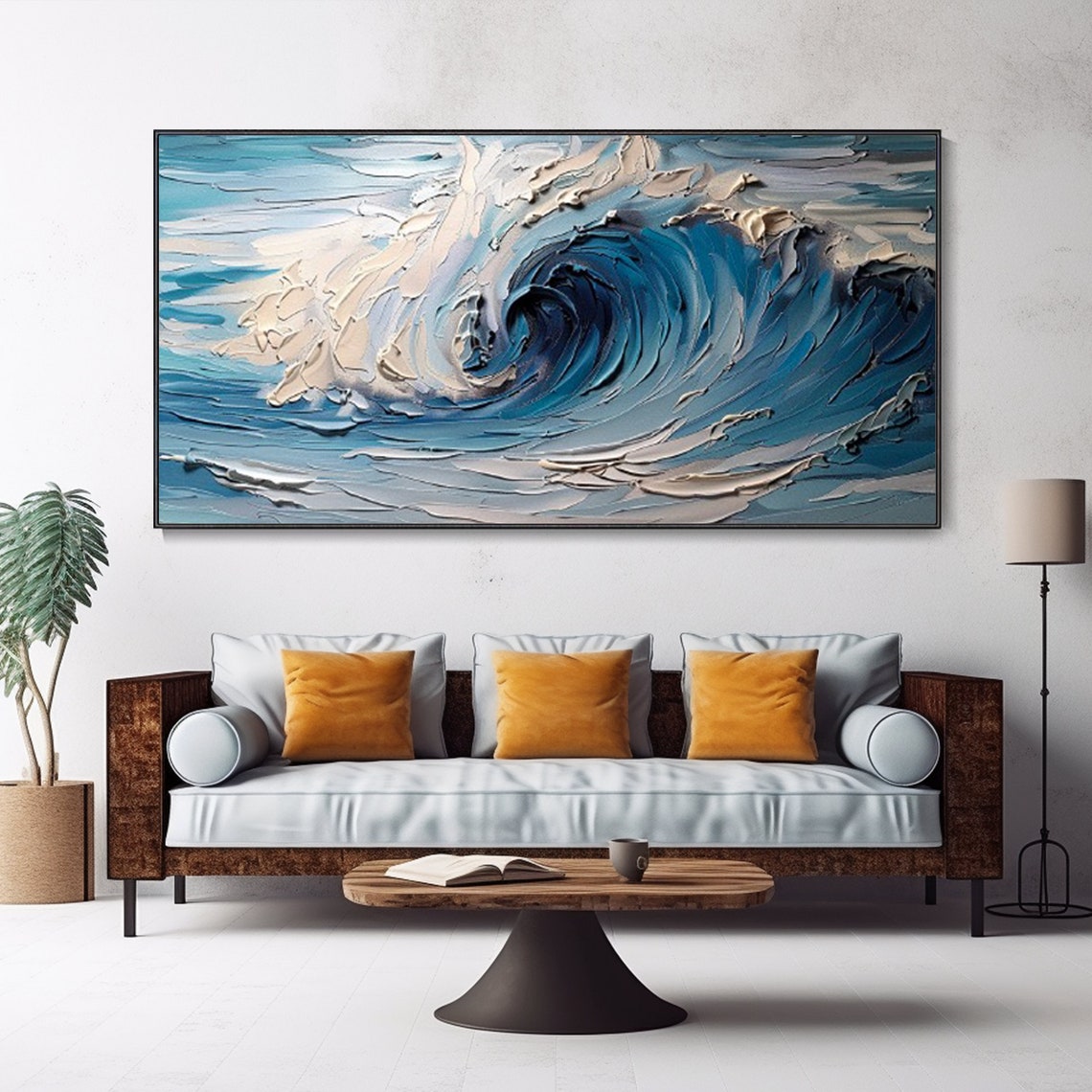 Curling Blue Ocean Wave Textured Dramatic Seascape Art Poster - Image 5