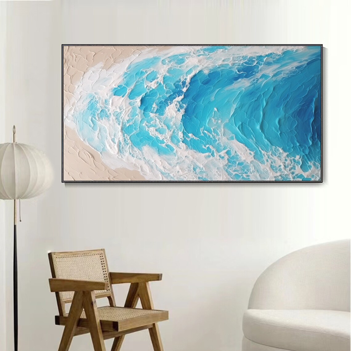 Turquoise Ocean Wave Aerial View Crashing Beach Surf Oil Painting Poster - Image 4