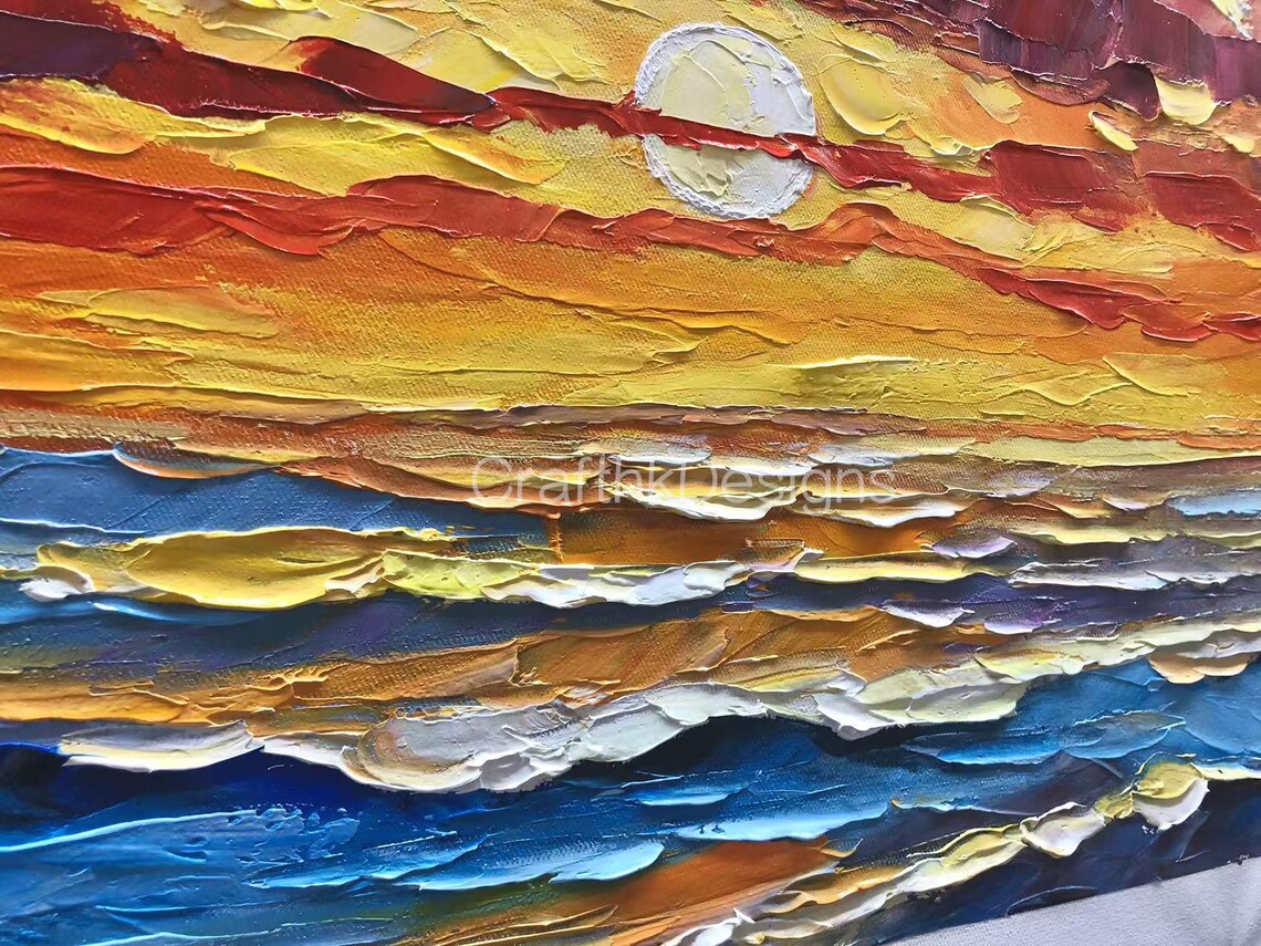 Oil Painting Seaside Sunset Seascape Art Print - Image 5