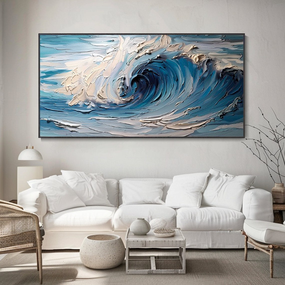 Curling Blue Ocean Wave Textured Dramatic Seascape Art Poster - Image 2