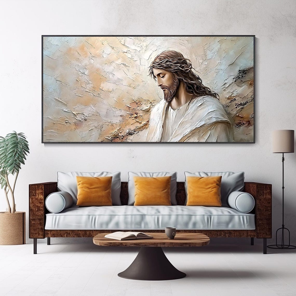 Jesus Christ Textured Portrait Religious Oil Painting Poster - Image 5