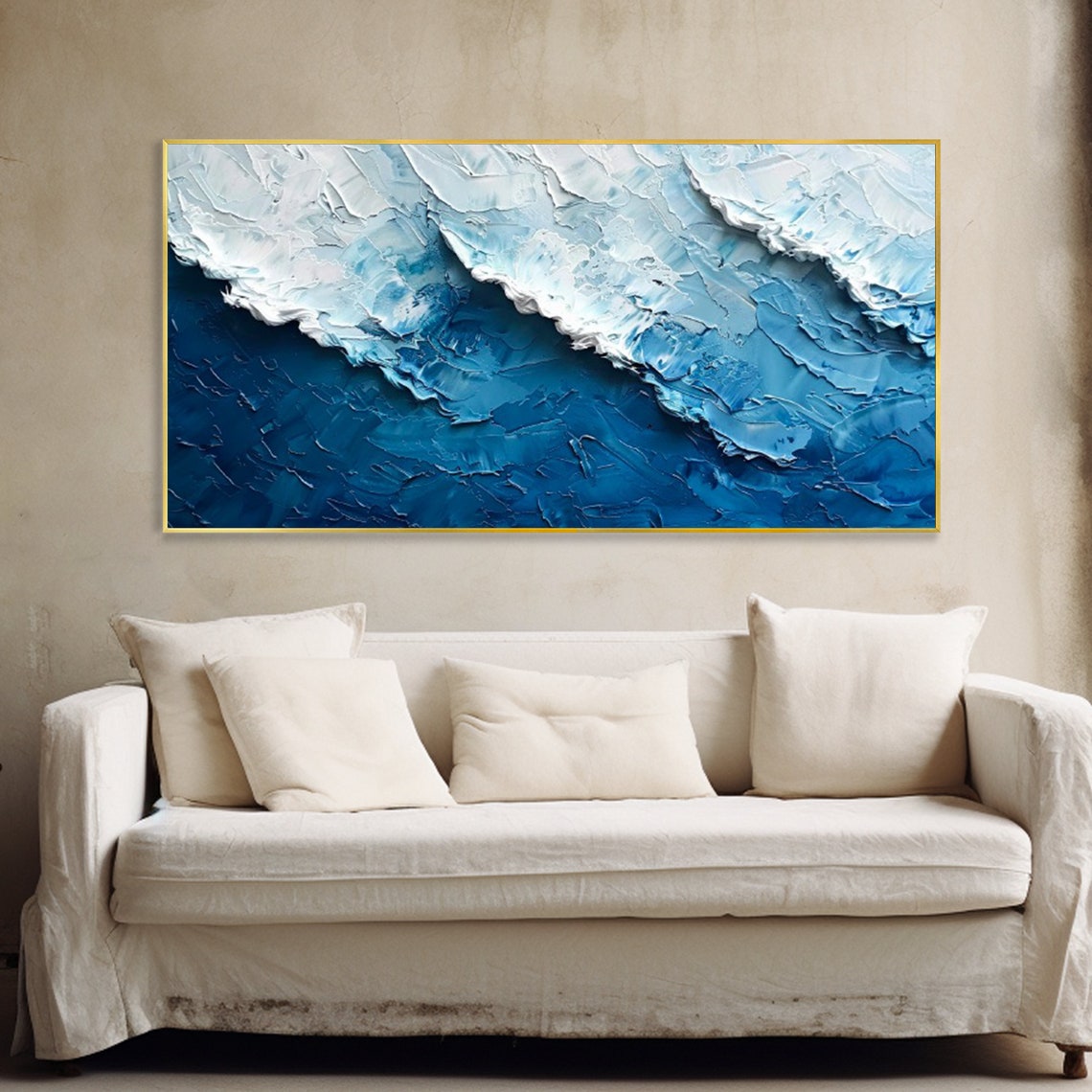 Deep Blue Ocean Waves Textured Minimalist Impasto Art Poster - Image 4