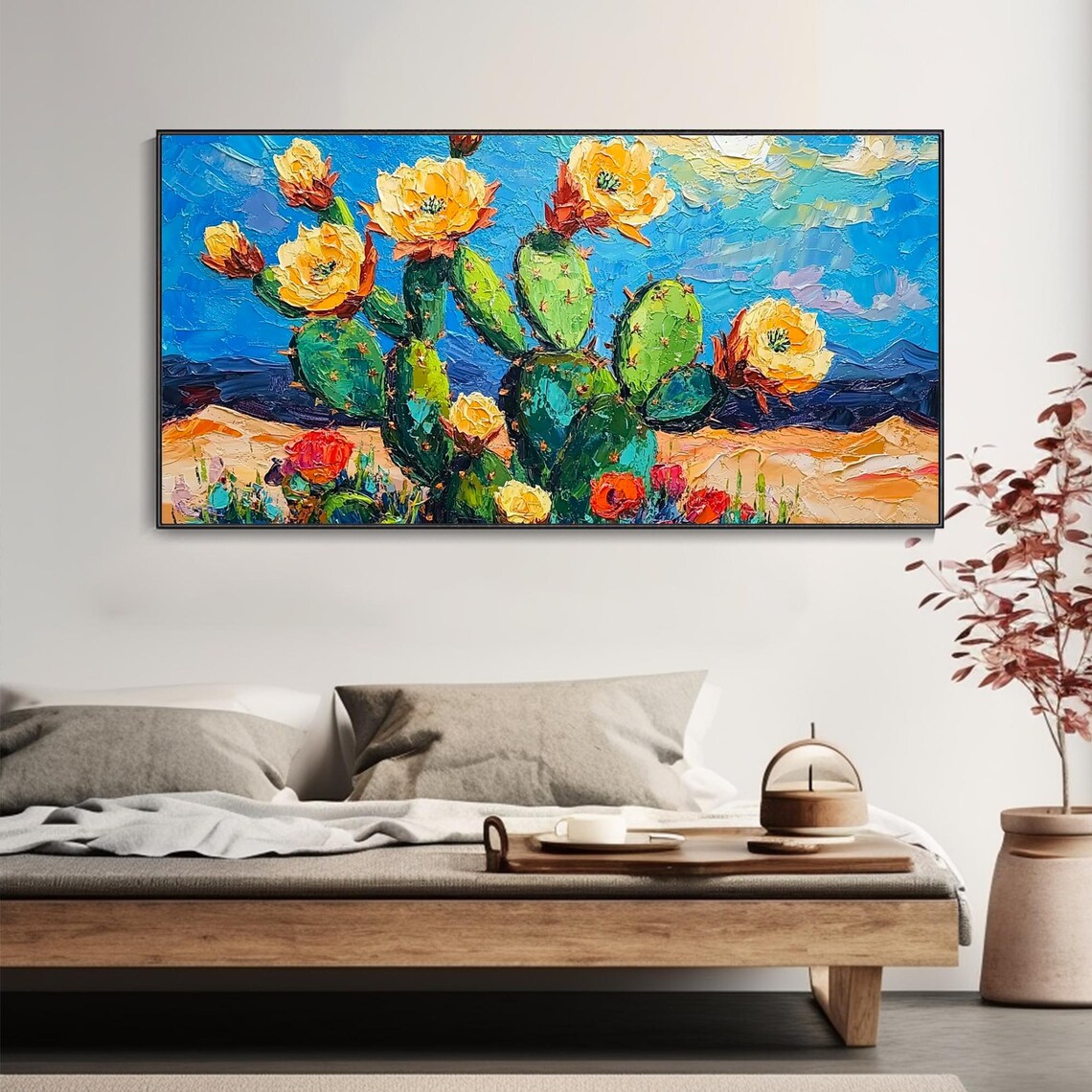 Blooming Prickly Pear Cactus Yellow Flowers Desert Art Poster - Image 4