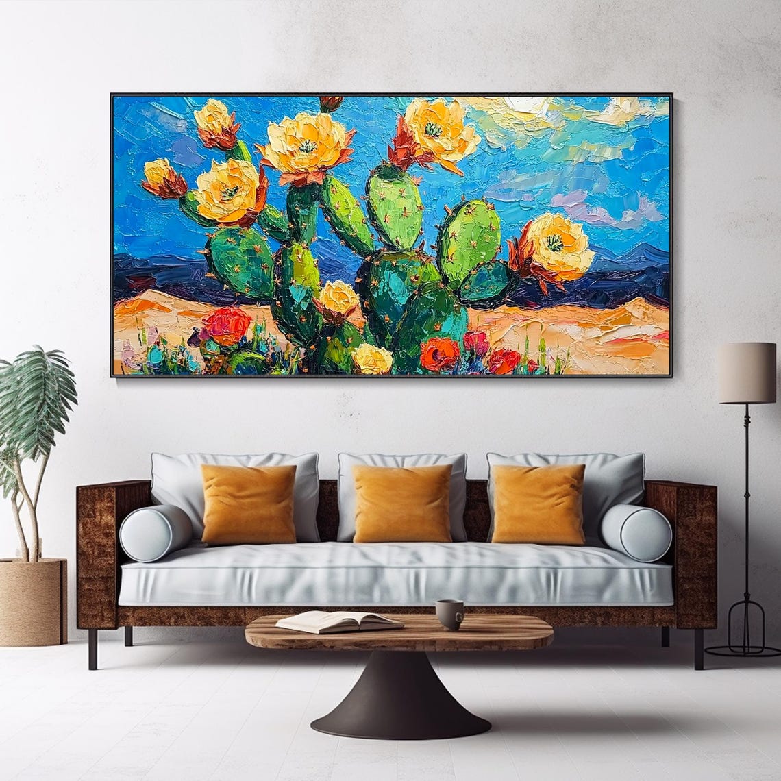 Blooming Prickly Pear Cactus Yellow Flowers Desert Art Poster - Image 3