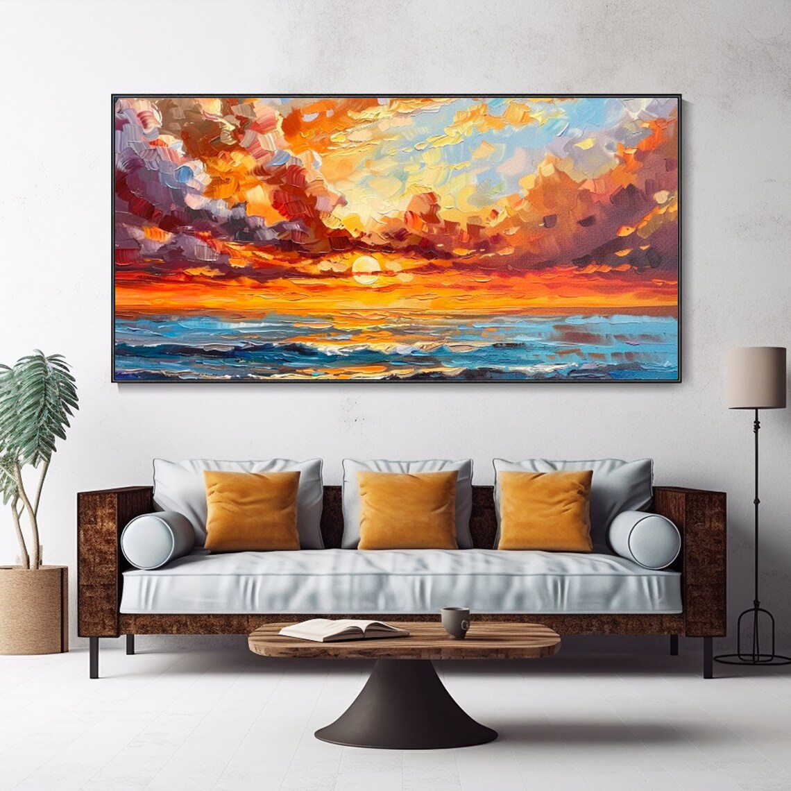 Oil Painting Seaside Sunset Seascape Art Print - Image 3