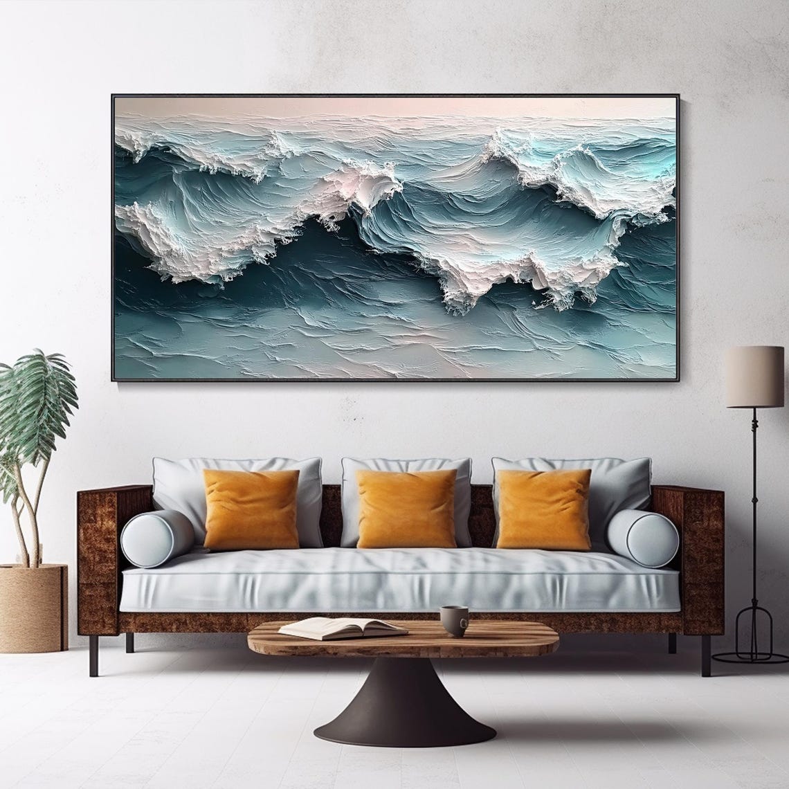Foamy Ocean Waves Rolling Sea Textured Blue Seascape Art Poster - Image 3