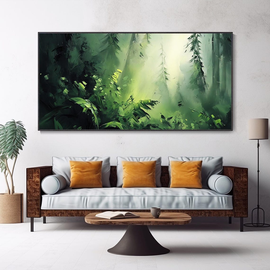Misty Green Forest With Sunlit Ferns Nature Landscape Art Poster - Image 3