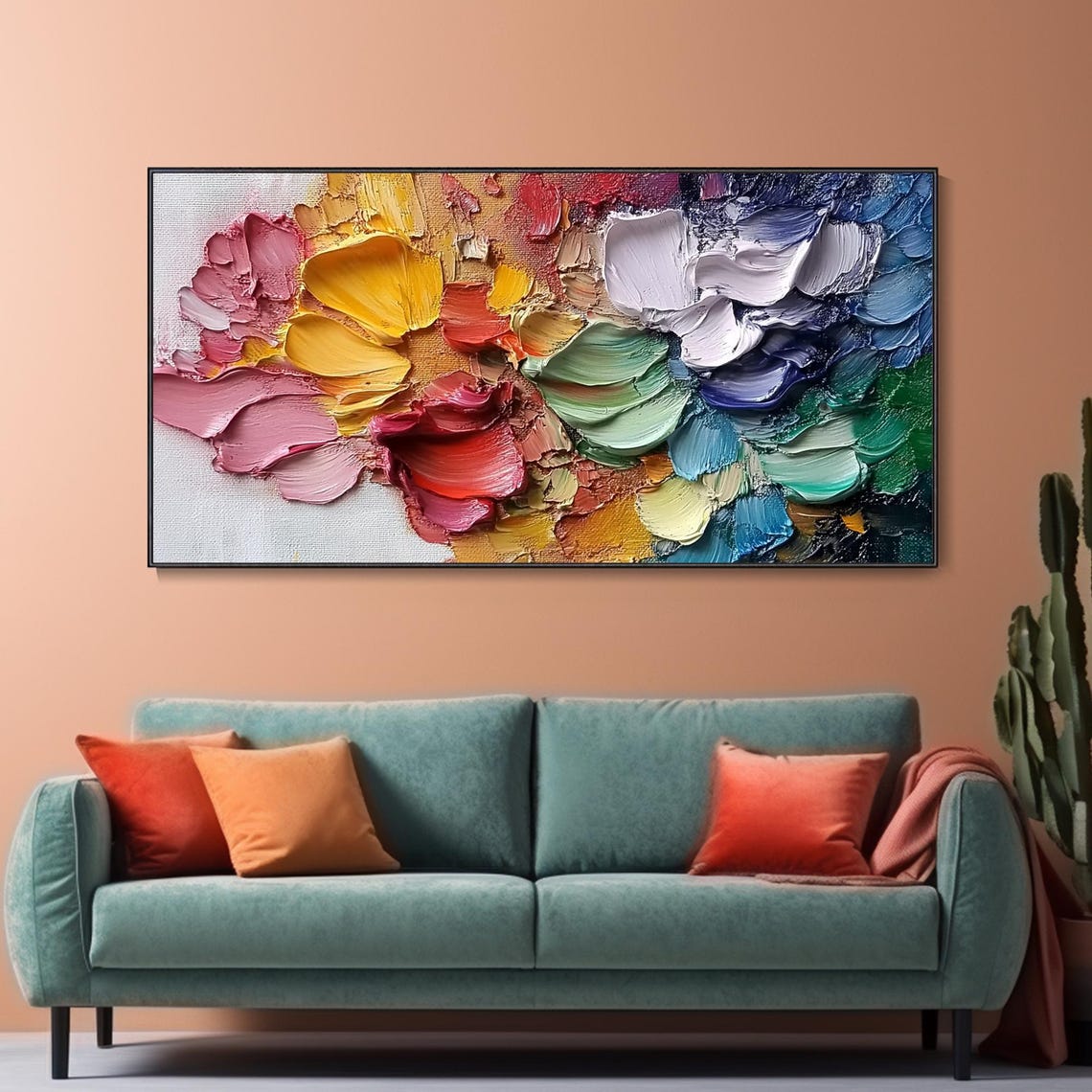 Rainbow Impasto Flower Petals Close Up Colorful Texture Art Print - Image 2