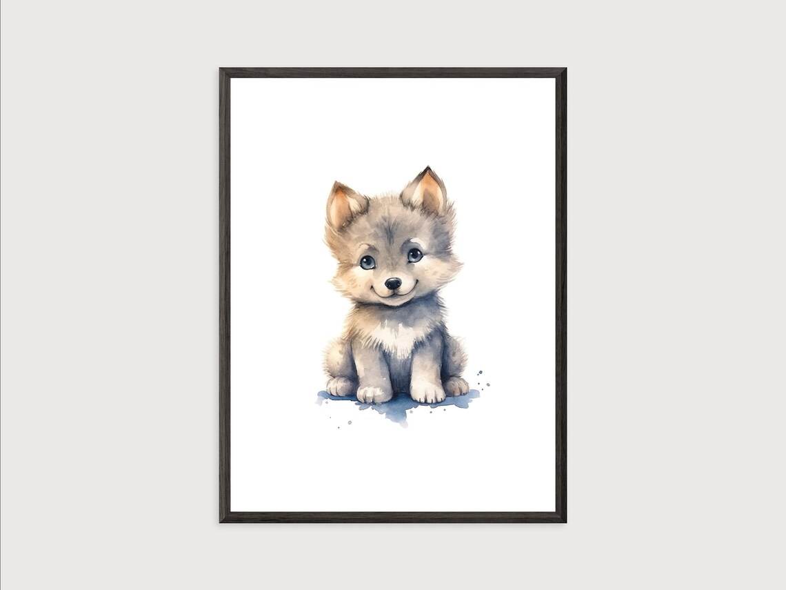 Baby Wolf Watercolor Nursery Wall Art Print - Image 2