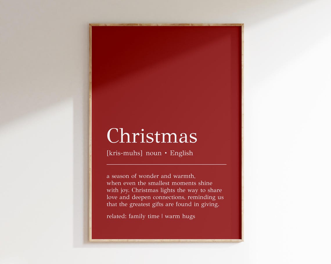 Christmas Definition on Red Background Typography Holiday Wall Art