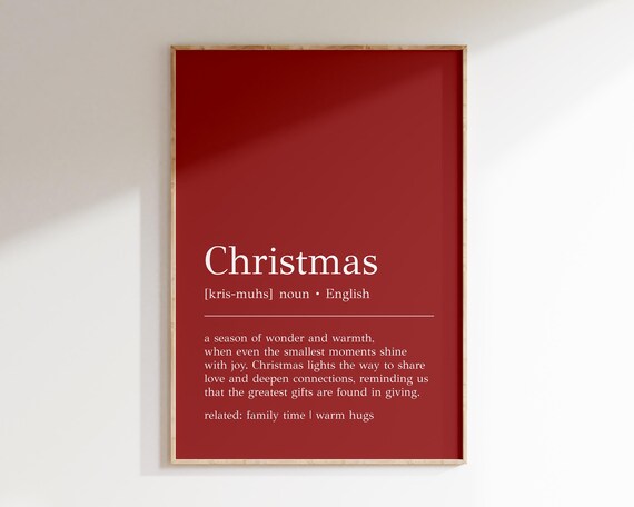 Christmas Definition on Red Background Typography Holiday Wall Art