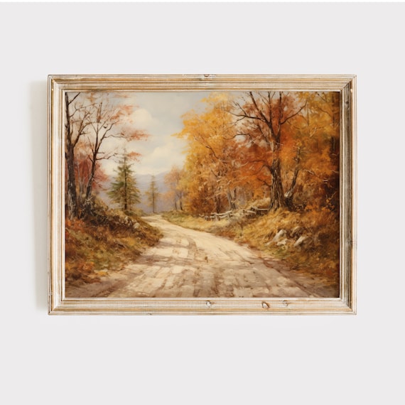Autumn Woodland Road Vintage Fall Landscape Oil Painting Poster