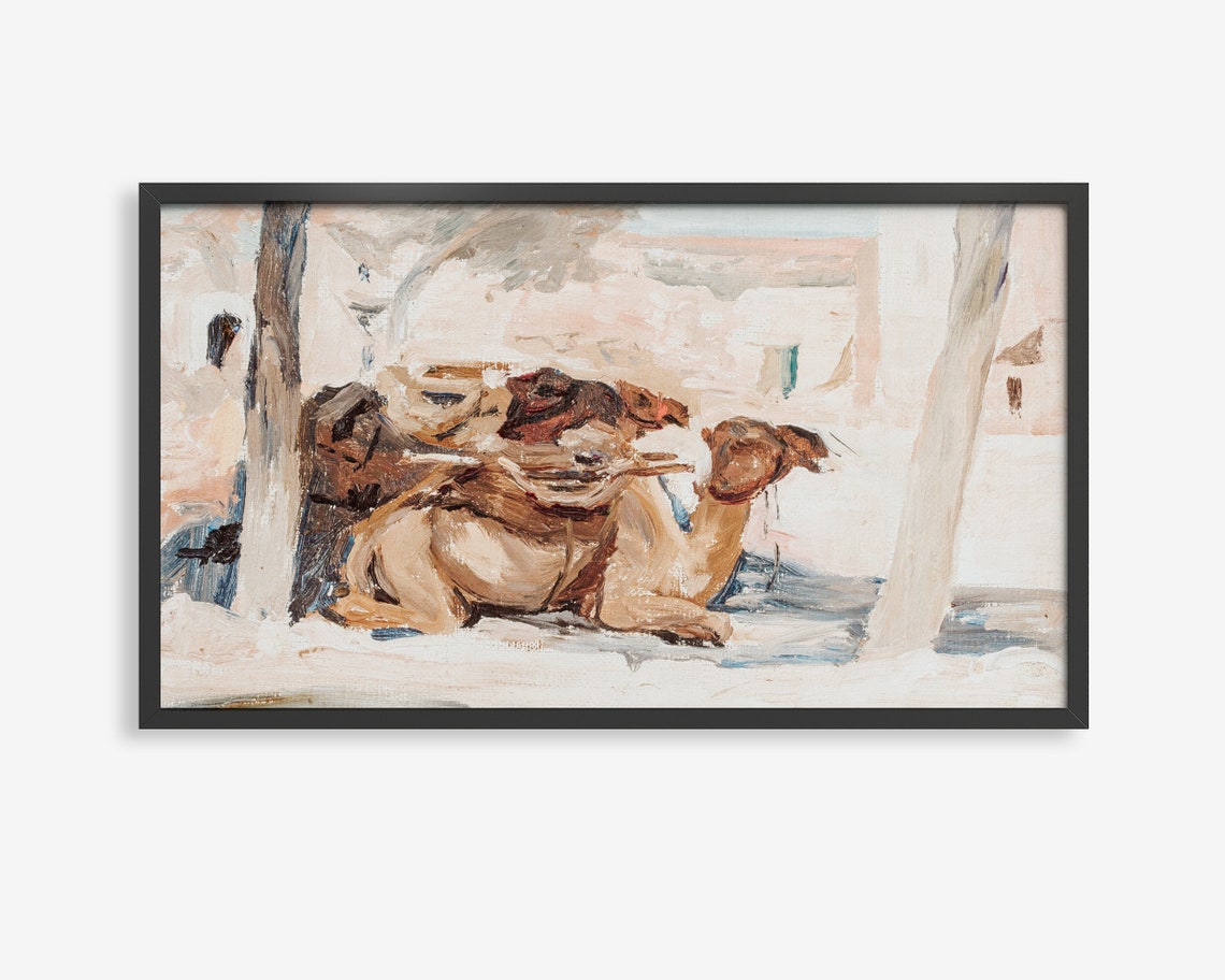 Resting Camels Courtyard Impressionist Painting Frame TV Art Poster