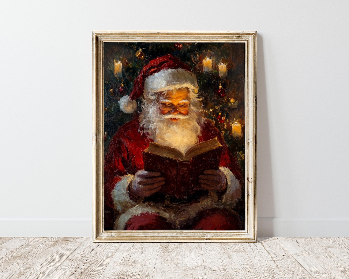 Santa Reading Book Christmas Wall Art Poster