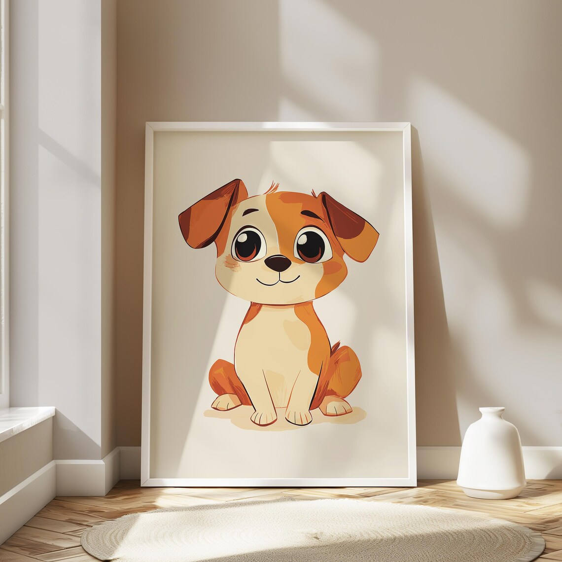 Sweet Adorable Tan and White Puppy With Big Eyes Nursery Wall Art - Image 2