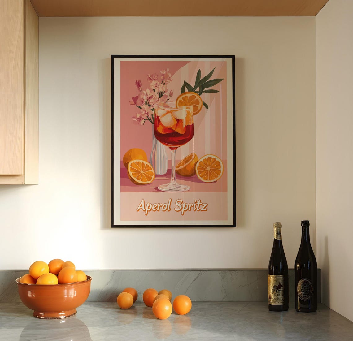 Aperol Spritz Wine Glass Fresh Oranges Pink Retro Bar Wall Poster - Image 3