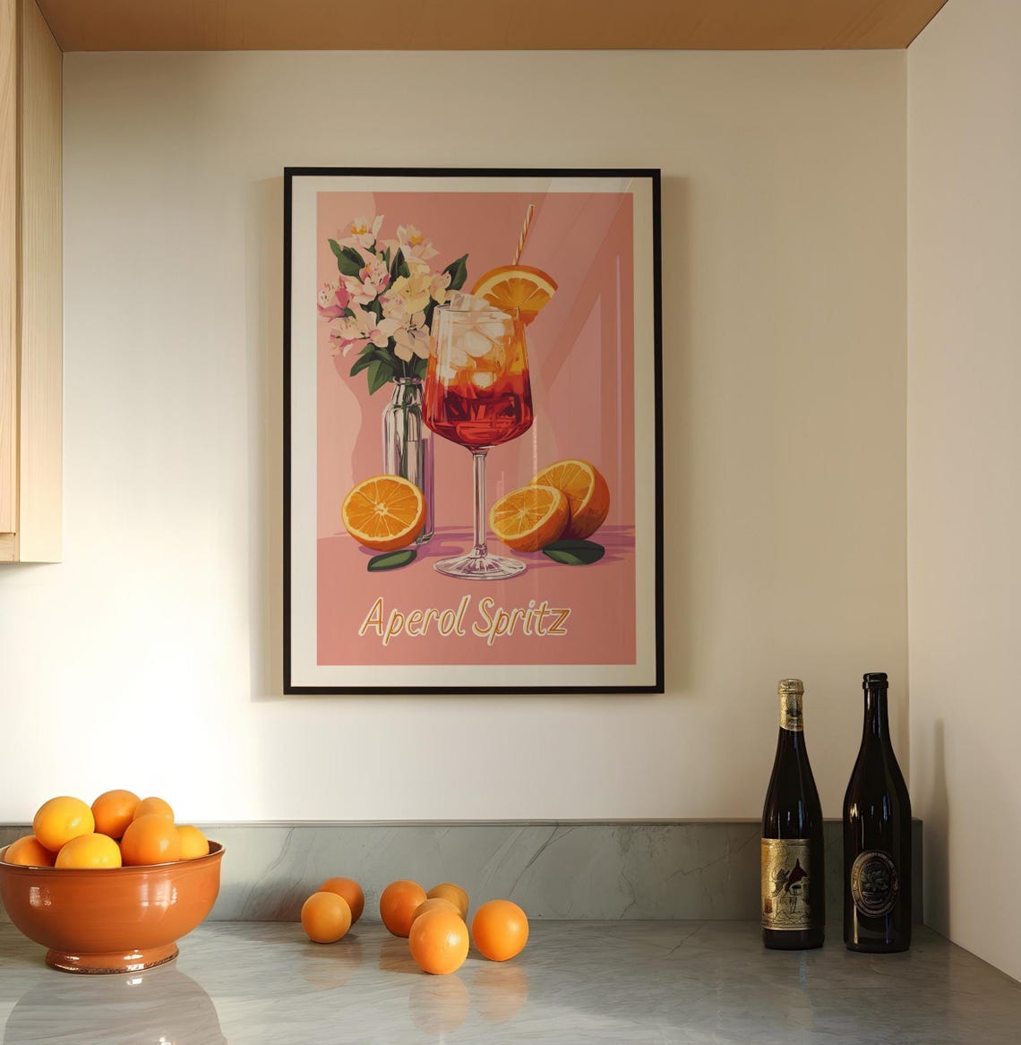 Aperol Spritz Cocktail Wine Glass Pink Italian Bar Kitchen Poster - Image 3