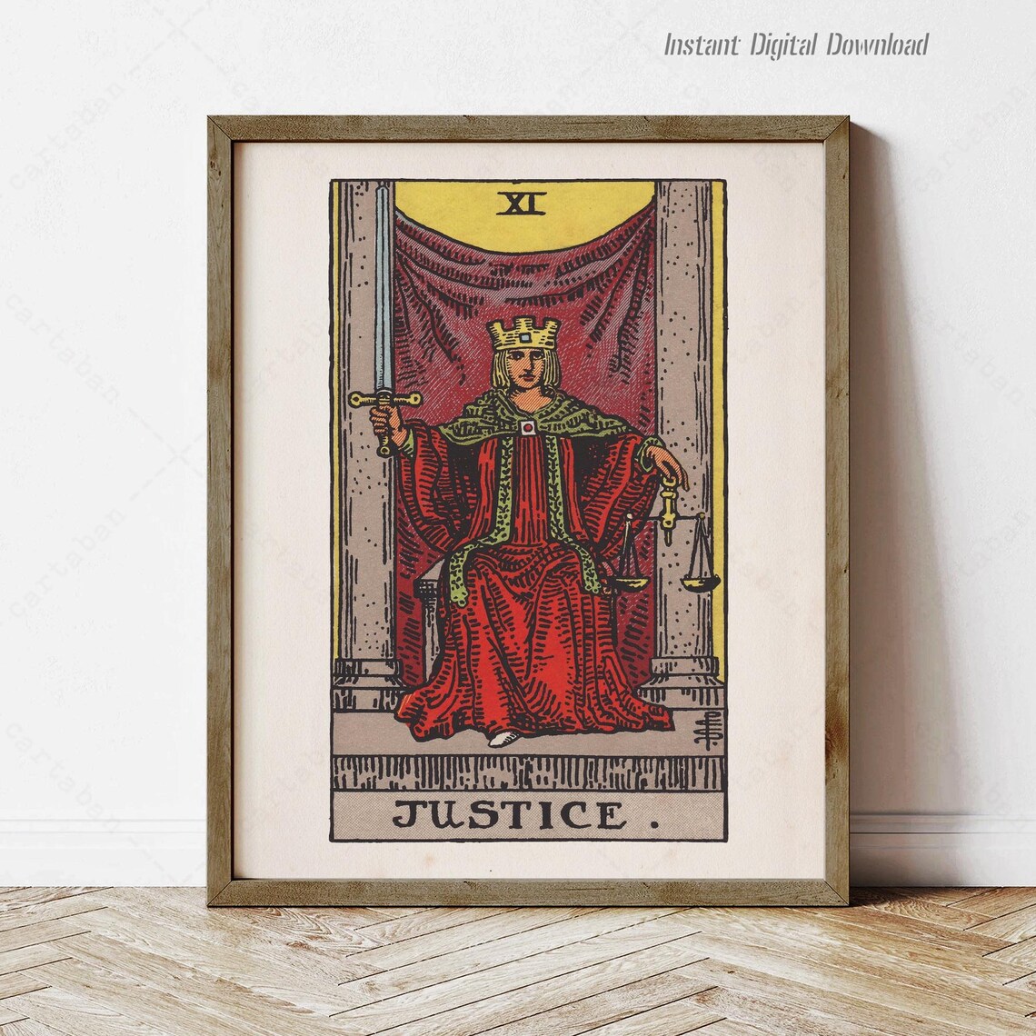 Justice Tarot Card XI Rider Waite Smith Vintage Mystical Art Poster