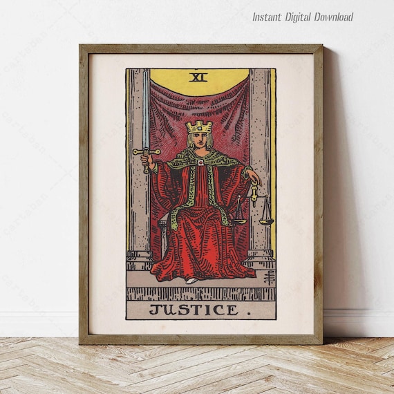 Justice Tarot Card XI Rider Waite Smith Vintage Mystical Art Poster