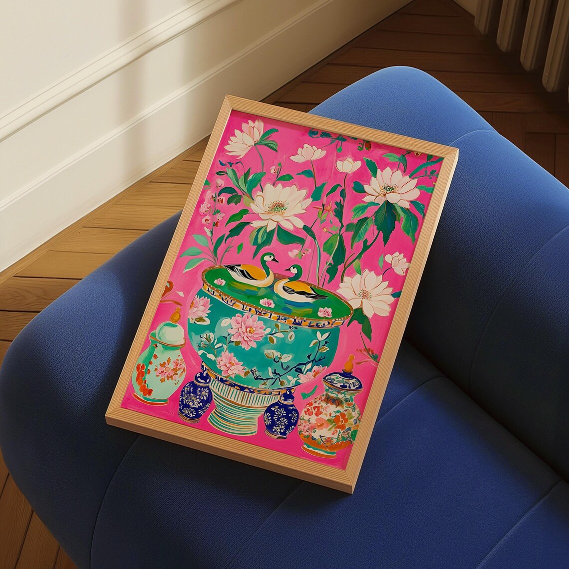 Floral Chinoiserie Ornamental Ducks Art Print - Image 2