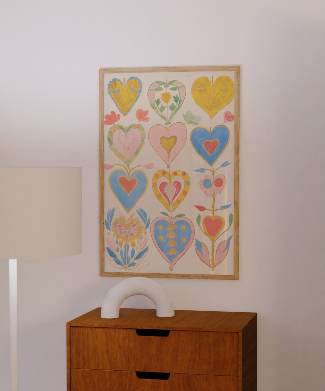 Twelve Patterned Folk Hearts Colorful Scandinavian Art Poster - Image 2